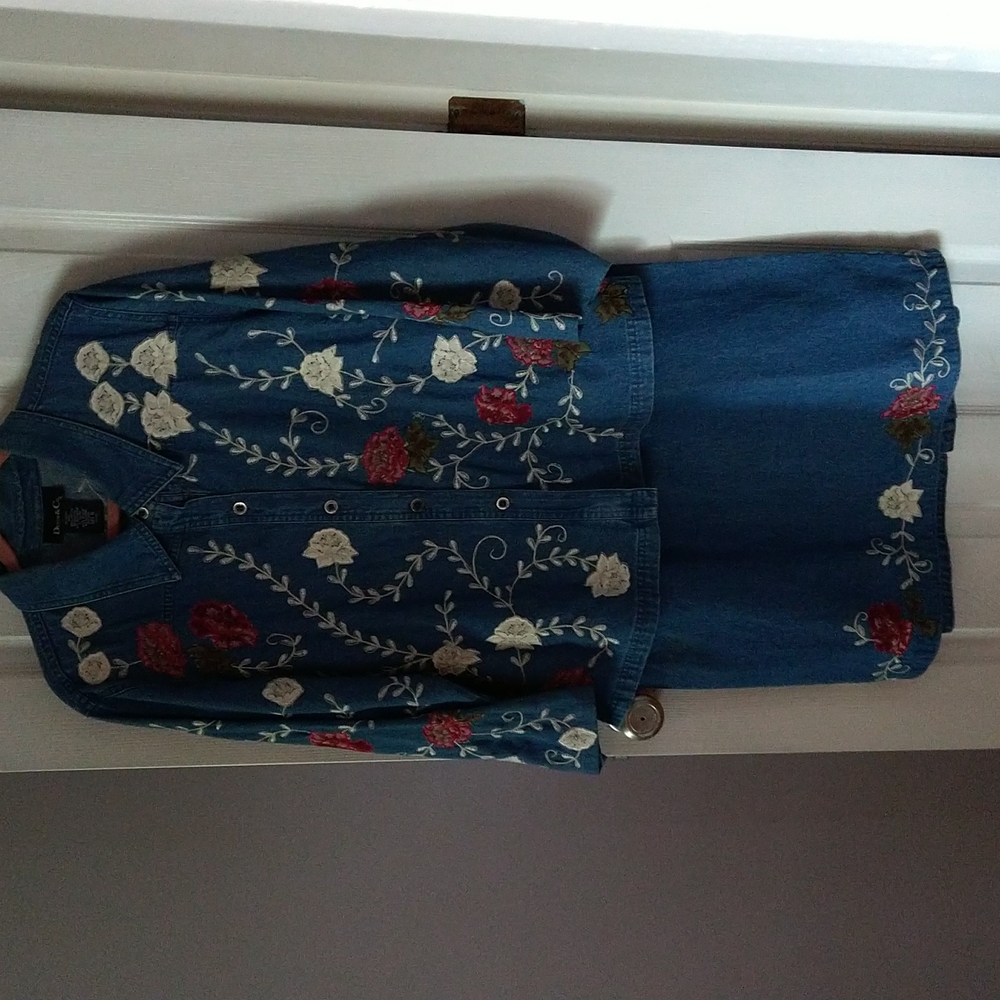 Denim Jacket & Skirt Set, Embellished with Lace & Floral Appliques